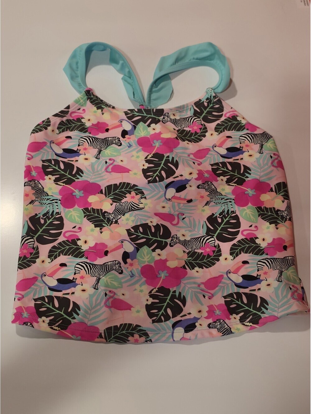 Wonder Nation Girls Tankini Swimsuit Top Size 10-12 Zebra Tucan Floral Print